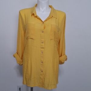 Cato Plus Sportswear NEW Ochre Yellow Relaxed Fit Button-Down Shirt Size 26/28W